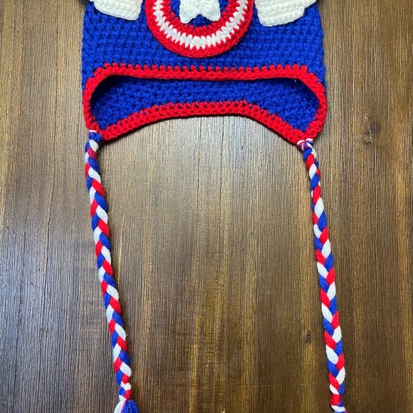 Kids Captain America Handmade Crochet Super Hero Hat With Wings - Picture 1 of 4